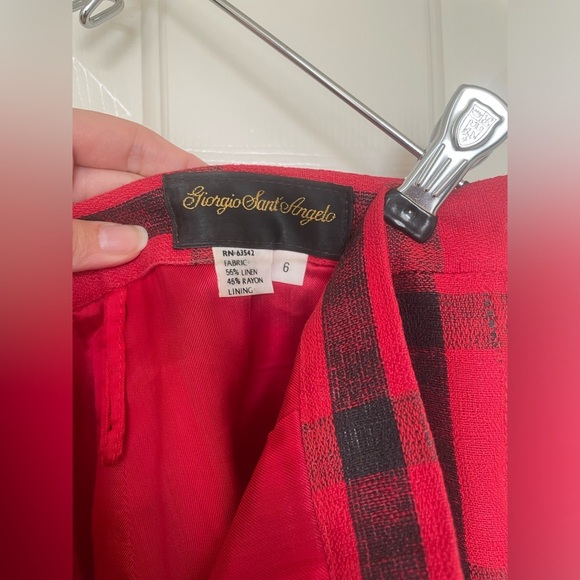 Vintage Giorgio Sant Angelo linen black and red plaid skirt 6 - Picture 4 of 7